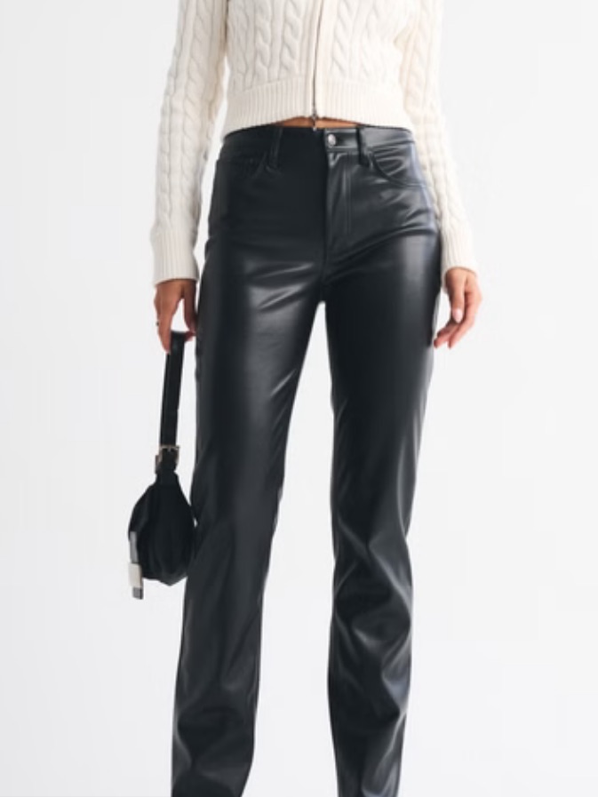 Abercrombie & Fitch The 90’s Straight Ultra High Rise Vegan Leather Black Pants